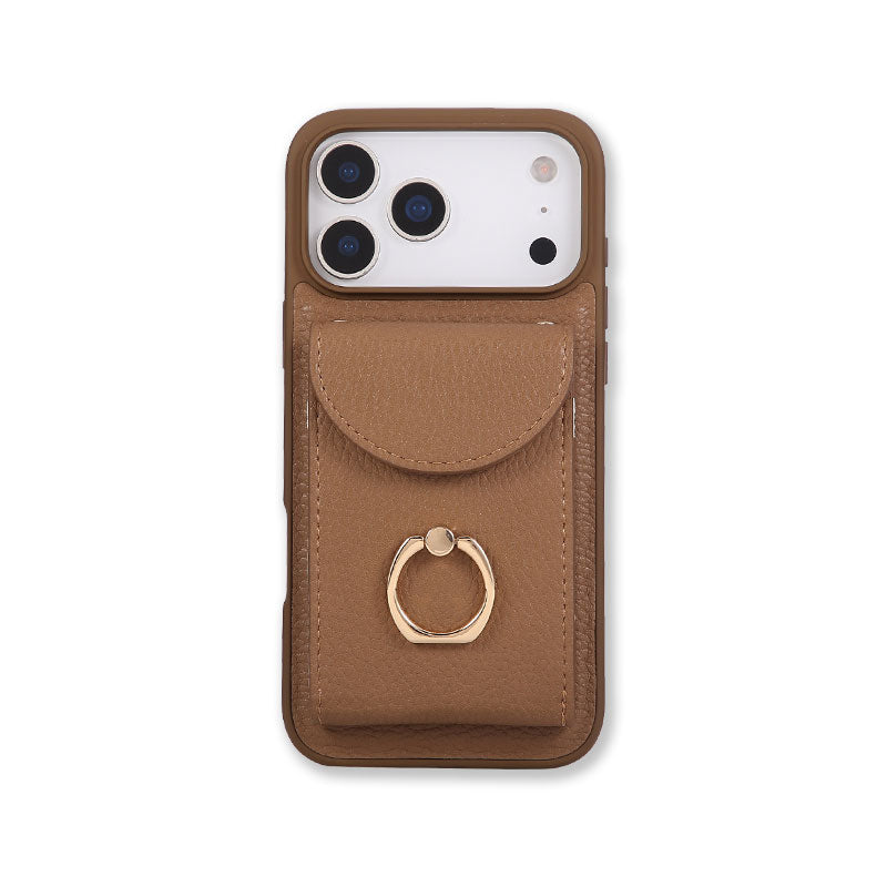 Leather iPhone Cases With Card Holder And Strap（With Stand）Brown-BC25030