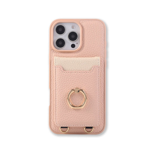 Leather iPhone Cases With Card Holder And Strap（With Stand）Pink-BC25039
