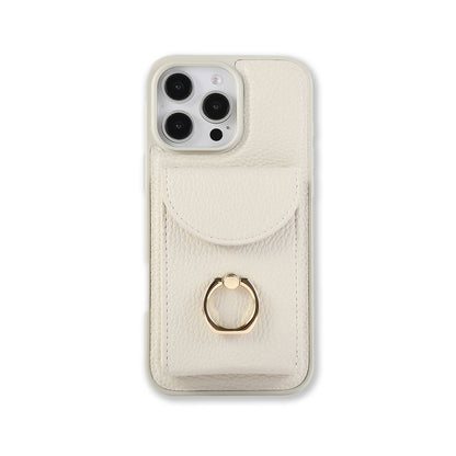 Leather iPhone Cases With Card Holder And Strap（With Stand） White-BC25031