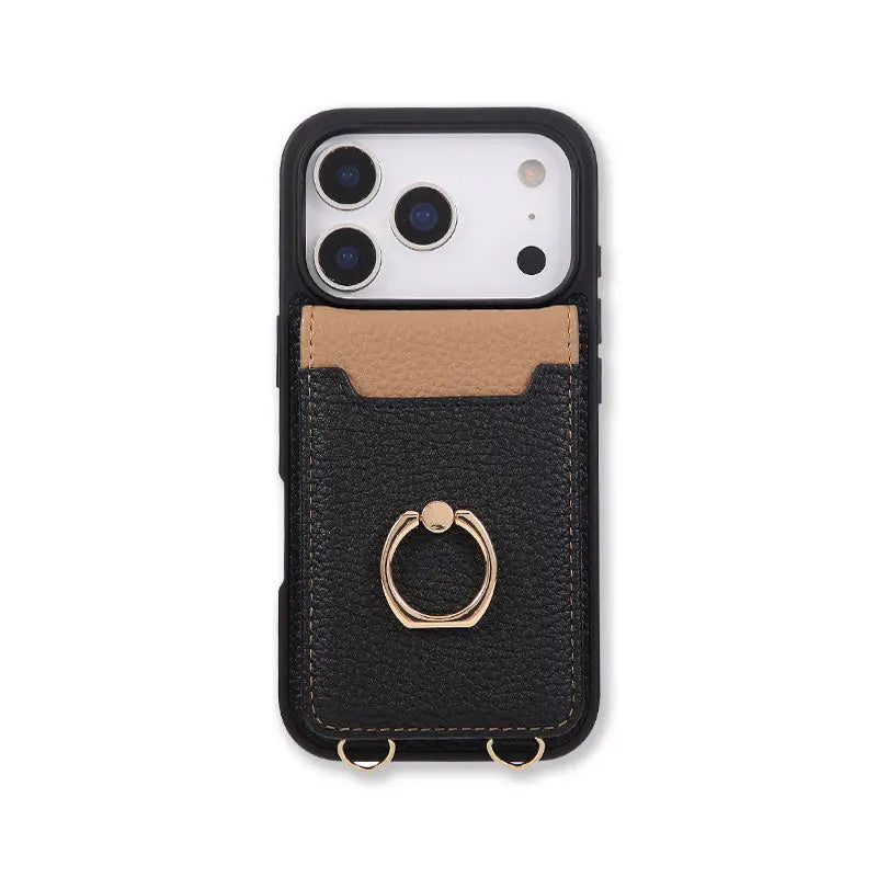 Leather iPhone Cases With Card Holder And Strap Black-BC25038 Burycase