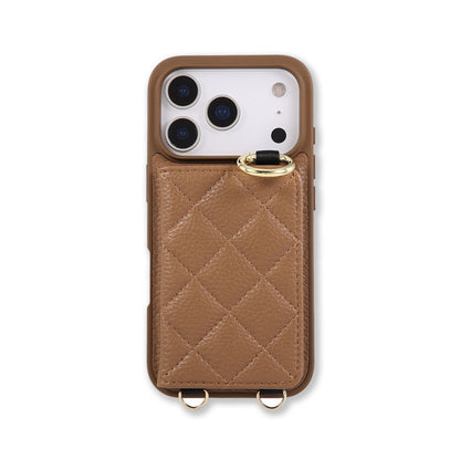 Leather iPhone Cases With Card Holder And Strap（With Mirror）Brown-BC25032
