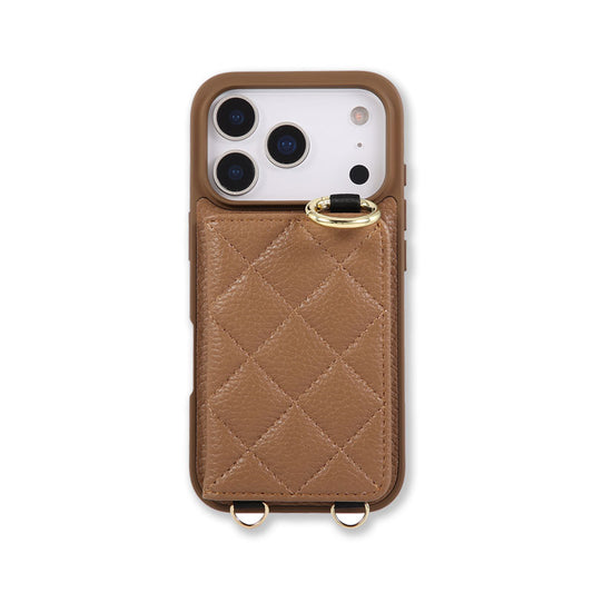 Leather iPhone Cases With Card Holder And Strap（With Mirror）Brown-BC25032