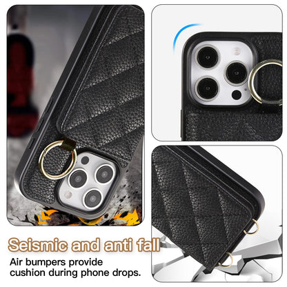 Leather iPhone Cases With Card Holder And Strap（With Mirror）Black-BC25033