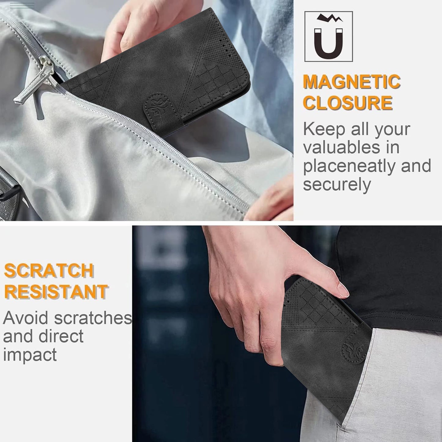 Leather iPhone Cases With Card Holder and Wrist Strap Black-BC25084