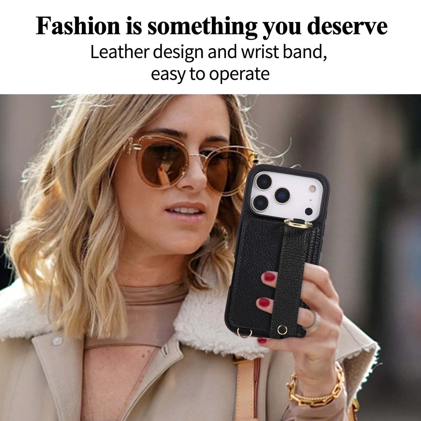 iPhone Case With Card Holder And Strap（With Holder）Black -BC25036