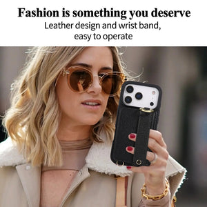 iPhone Case With Card Holder And Strap（With Holder）Black -BC25036 Burycase