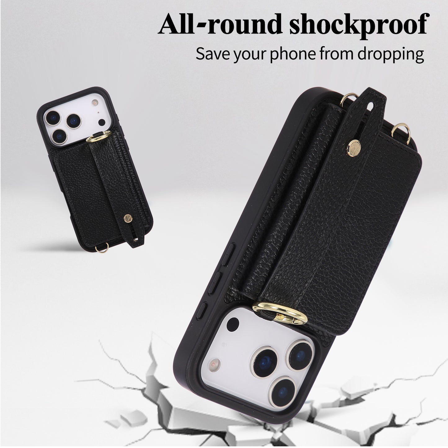 iPhone Case With Card Holder And Strap（With Holder）Black -BC25036
