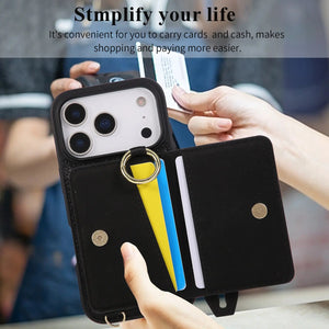 iPhone Case With Card Holder And Strap（With Holder）Black -BC25036 Burycase