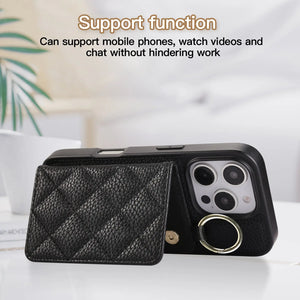 Leather iPhone Cases With Card Holder & Mirror And Strap Black-BC25033 Burycase