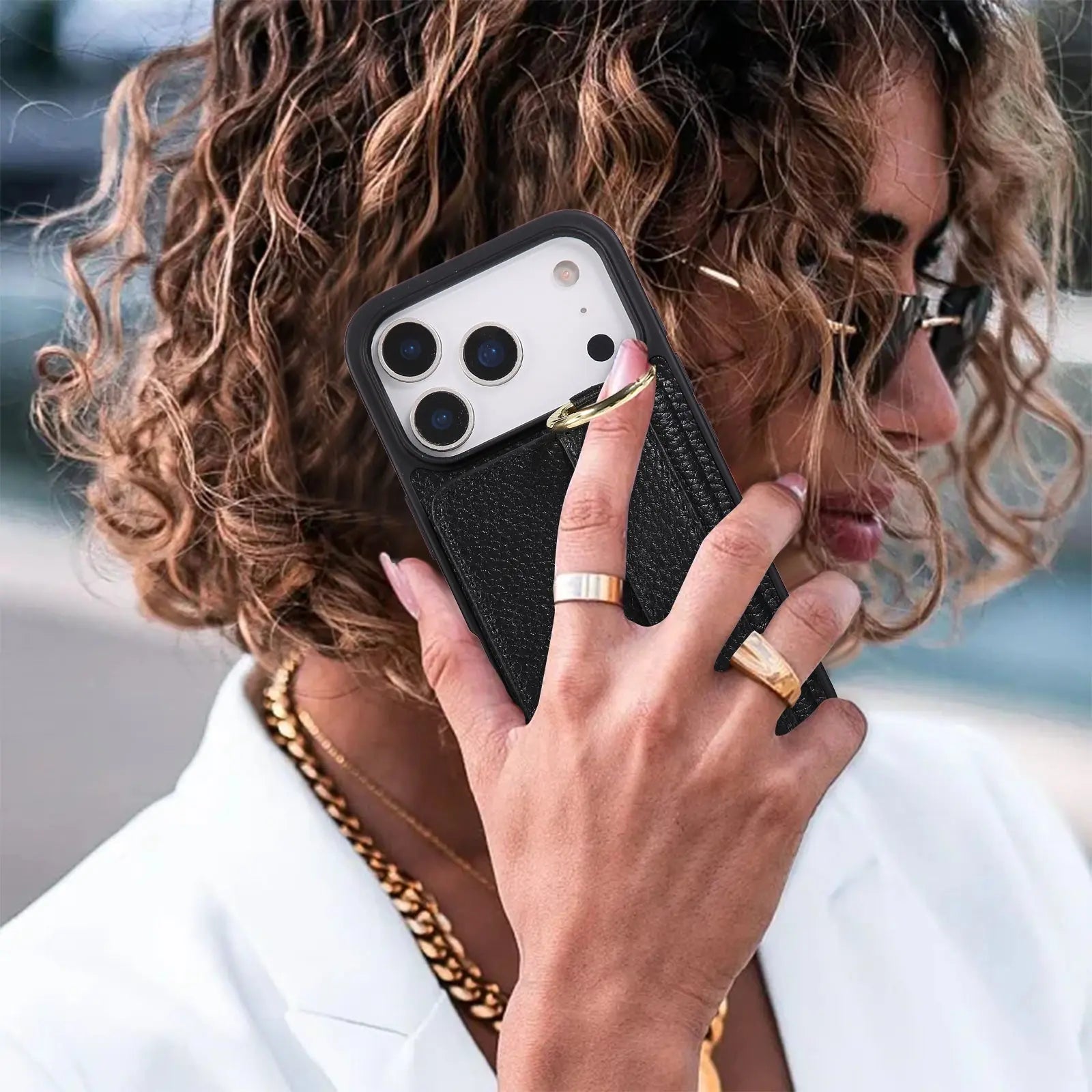 iPhone Case With Card Holder And Strap（With Holder）Black -BC25036 Burycase