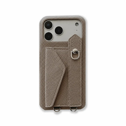 Leather iPhone Case with Card Holder And Strap Brown-BC25016 Burycase