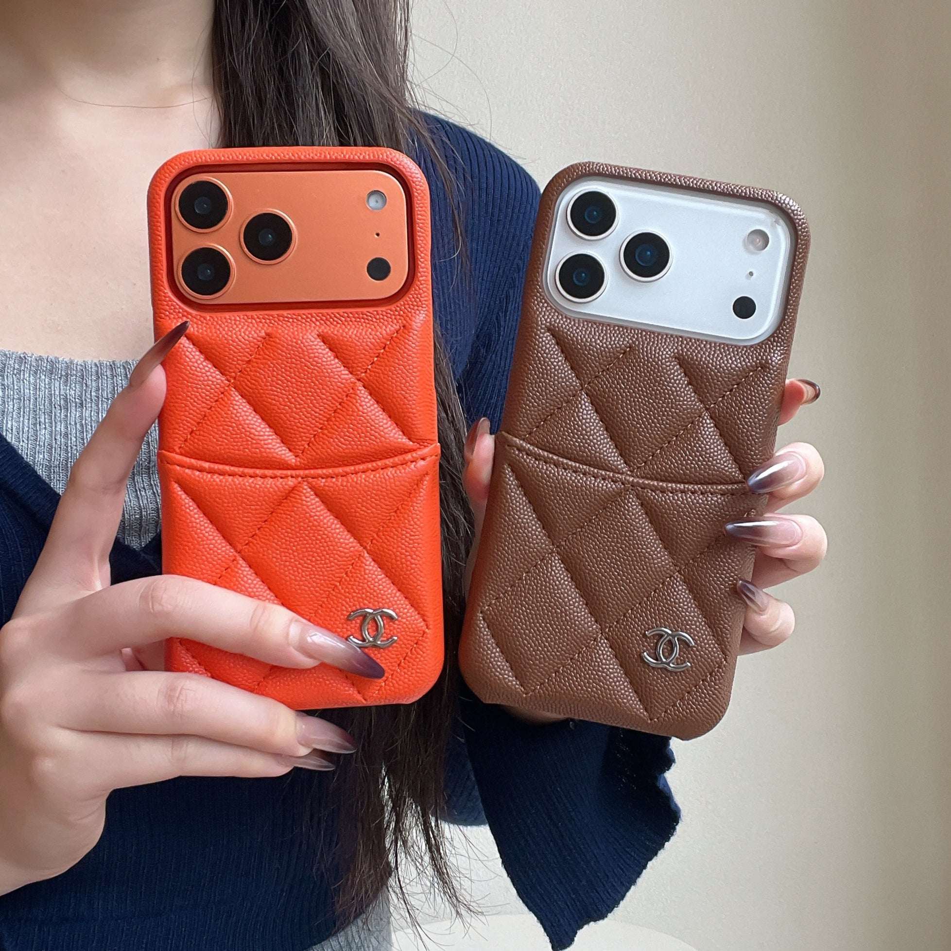 Classic Leather CC iPhone Case With Card Holder Brown For iPhone 17 Series-CYCC044