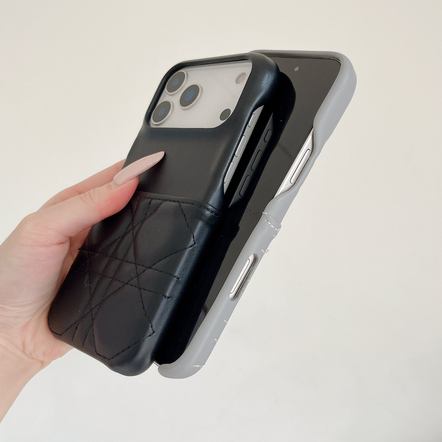 Leather iPhone Case with Card Holder Pink-BC25019