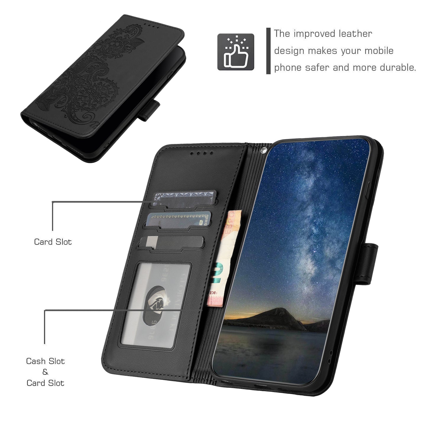 Leather iPhone Cases With Flip Wallet and Strap Black-BC25069