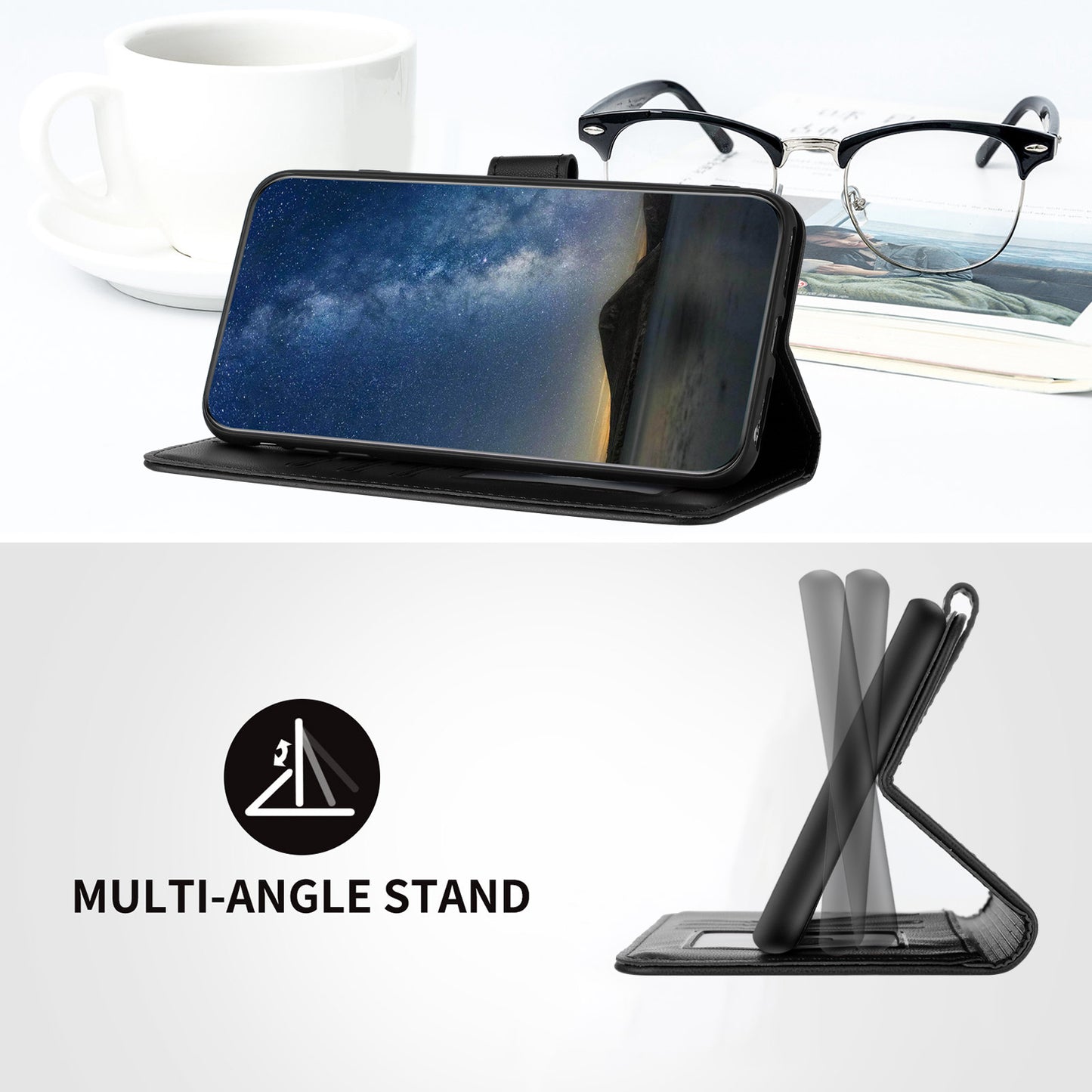 Leather iPhone Cases With Flip Wallet and Strap Black-BC25069