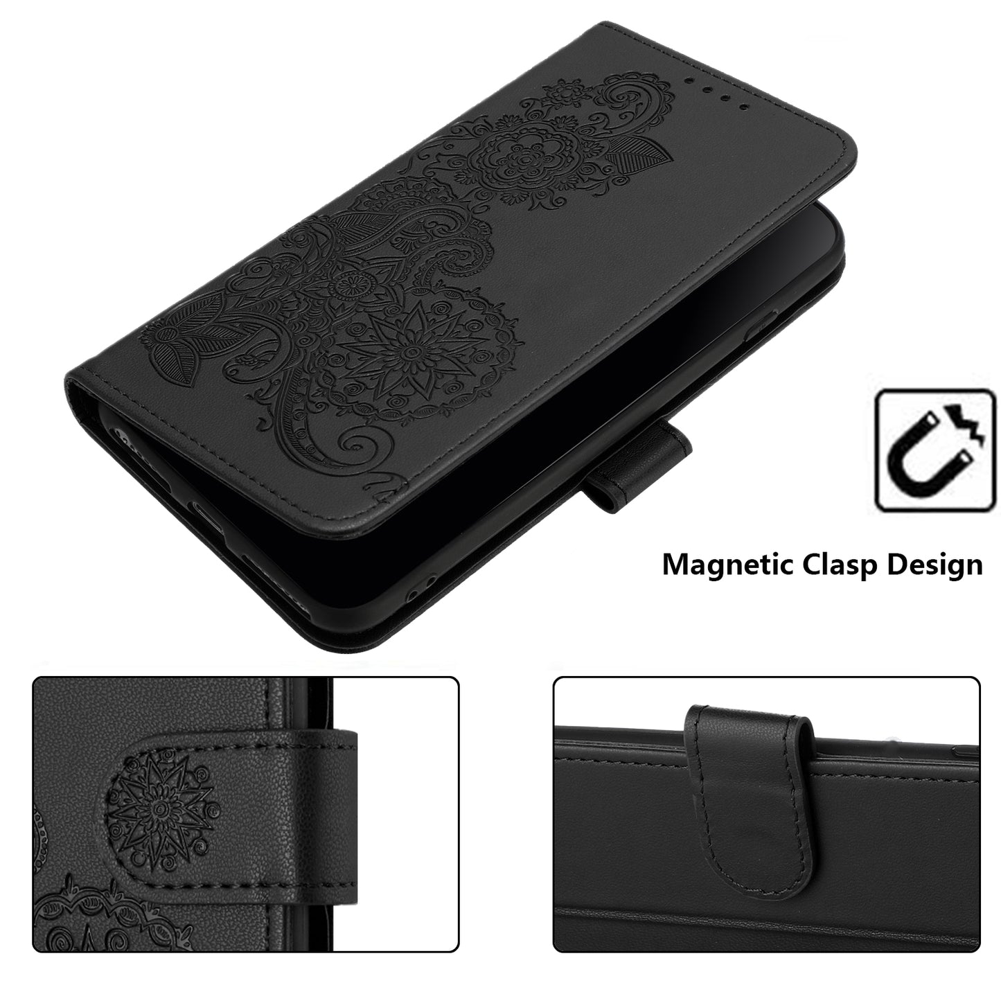 Leather iPhone Cases With Flip Wallet and Strap Black-BC25069