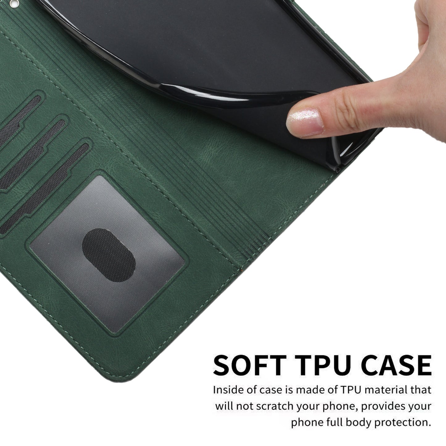 Leather iPhone Cases With Flip Wallet and Wrist Strap Green-BC25046