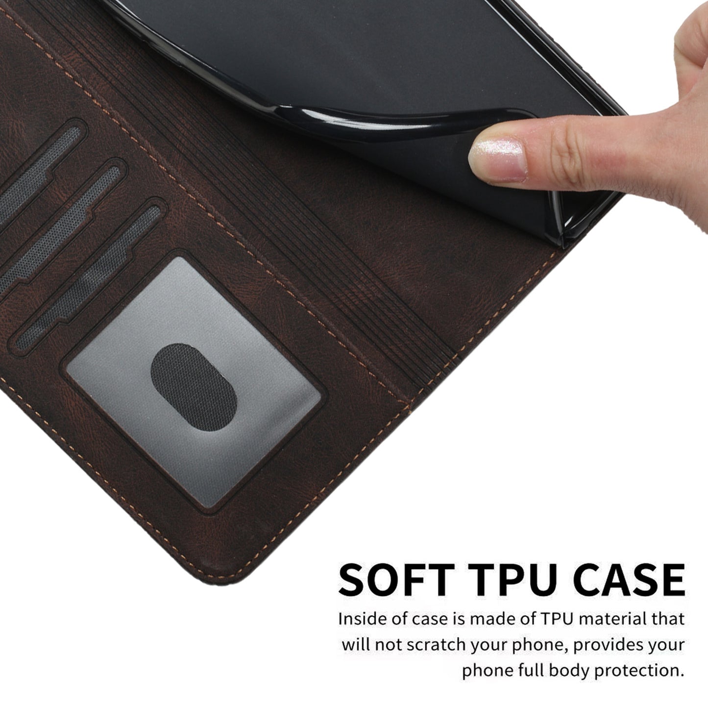 Leather iPhone Cases With Flip Wallet and Wrist Strap Brown -BC25049
