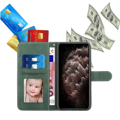 Leather iPhone Cases With Flip Wallet and Wrist Strap Green-BC25046