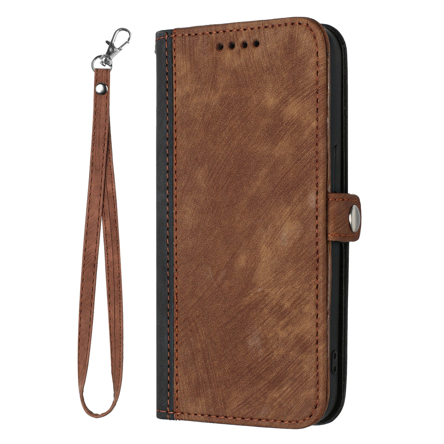 Leather iPhone Cases With Flip Wallet and Wrist Strap Brown-BC25056