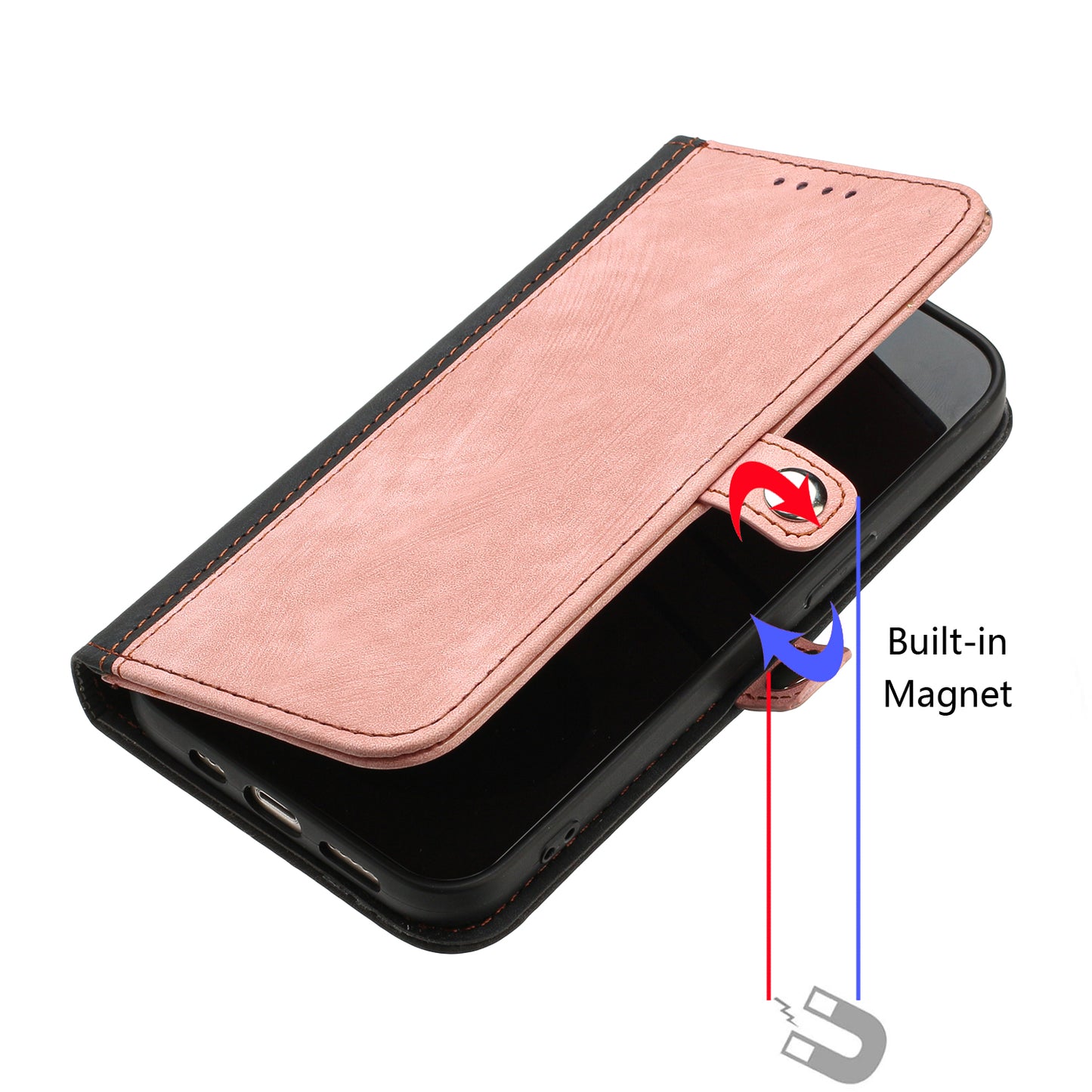 Leather iPhone Cases With Flip Wallet and Wrist Strap Pink-BC25055