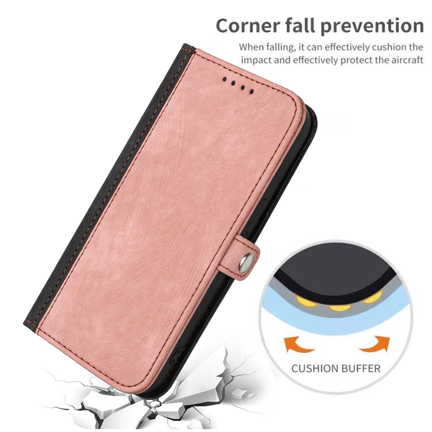 Leather iPhone Cases With Flip Wallet and Wrist Strap Pink-BC25055