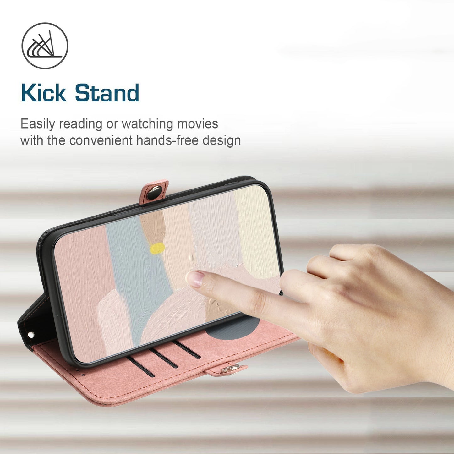 Leather iPhone Cases With Flip Wallet and Wrist Strap Pink-BC25055