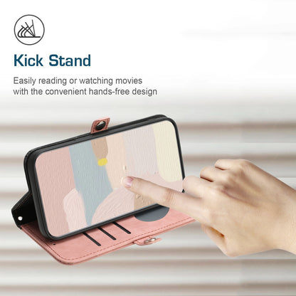 Leather iPhone Cases With Flip Wallet and Wrist Strap Pink-BC25055