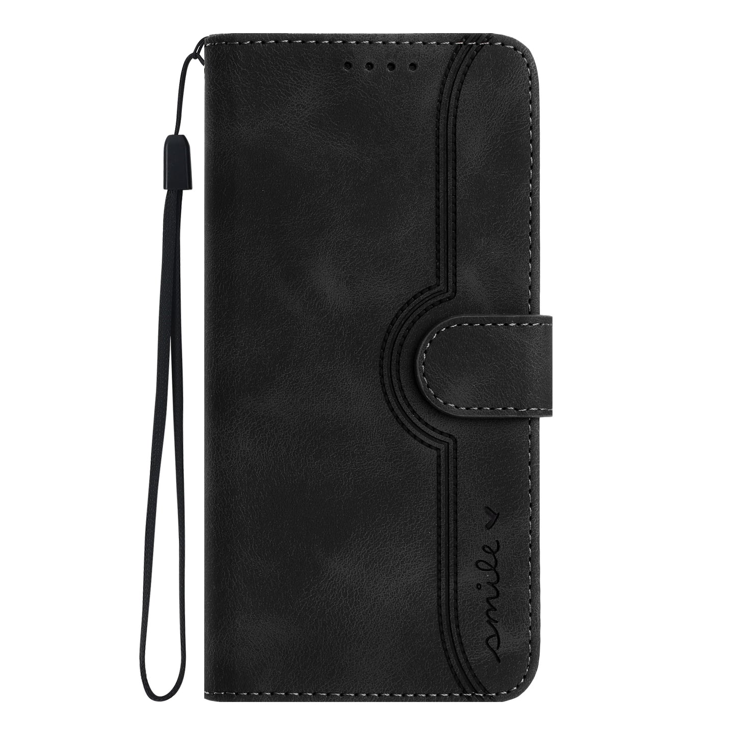 Leather iPhone Cases With Card Holder and Strap Black -BC25058