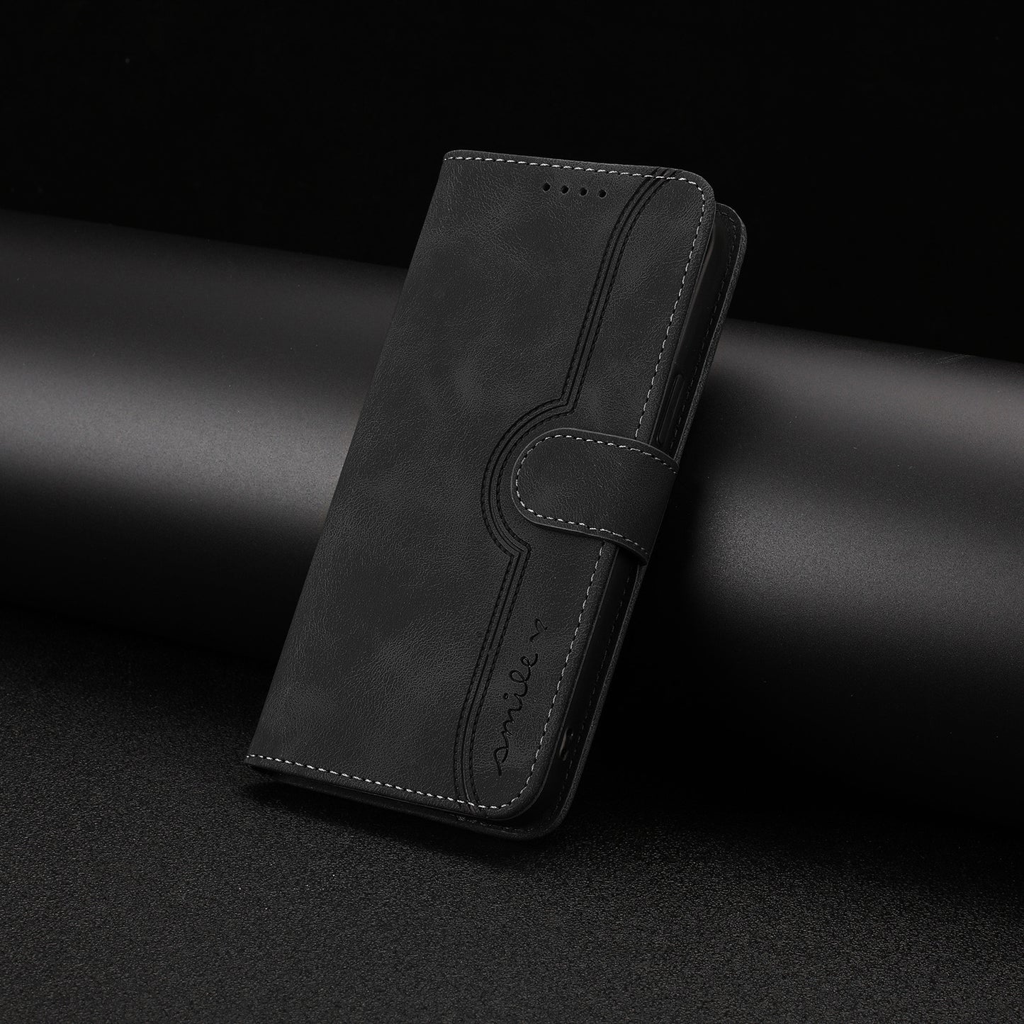 Leather iPhone Cases With Card Holder and Strap Black -BC25058