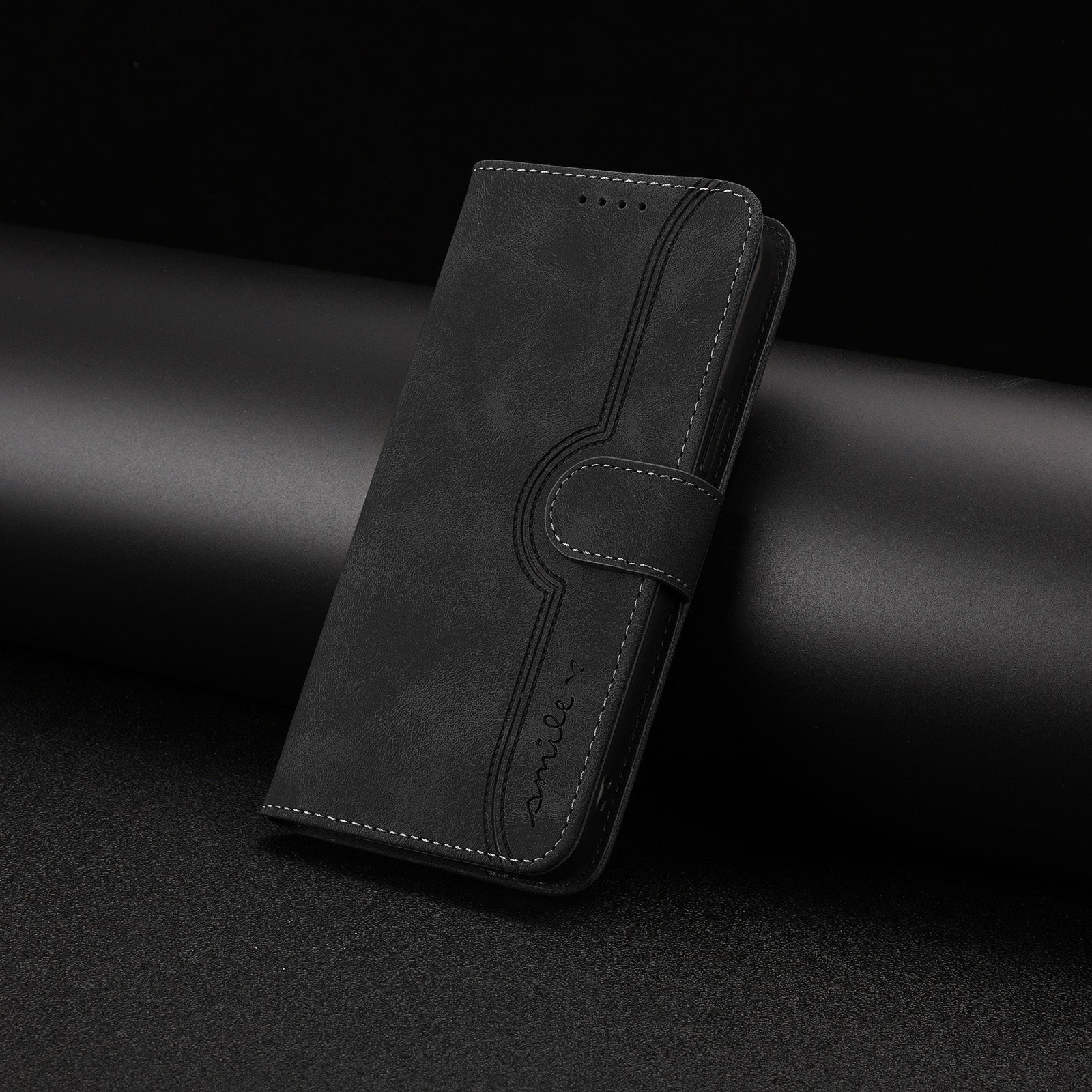 Leather iPhone Cases With Card Holder and Strap Black -BC25058