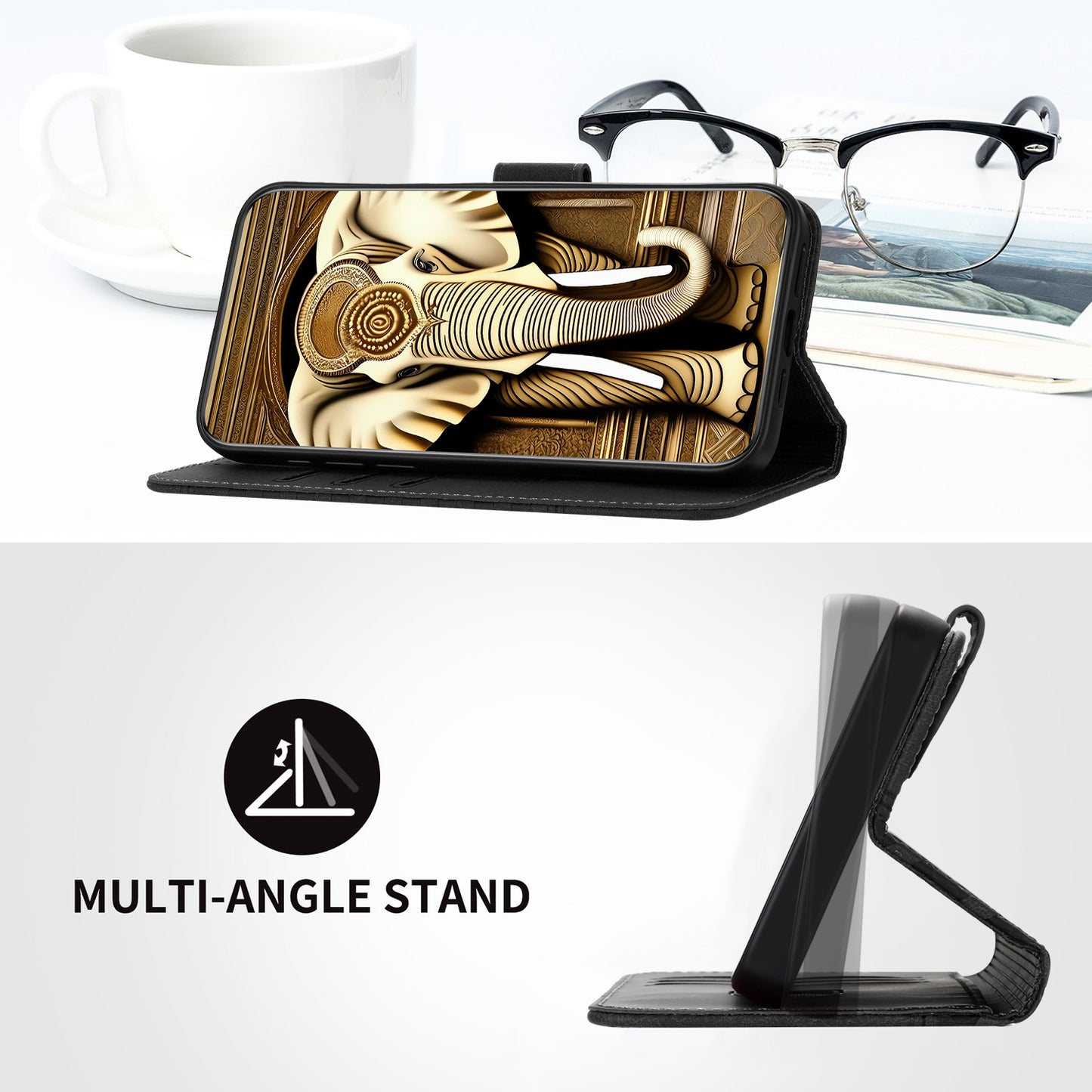 Leather iPhone Cases With Card Holder and Wrist Strap Black-BC25075