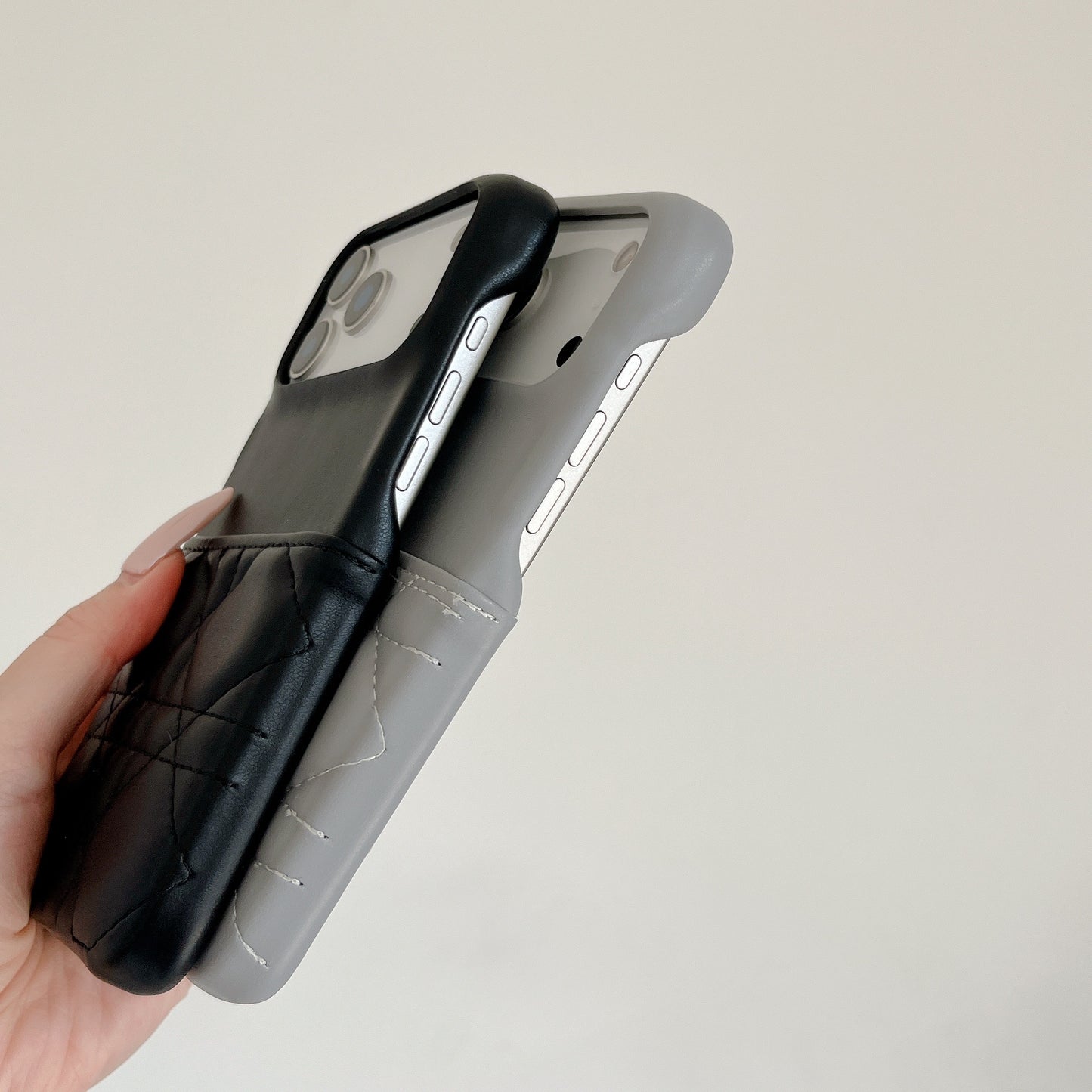 Leather iPhone Case with Card Holder Pink-BC25019