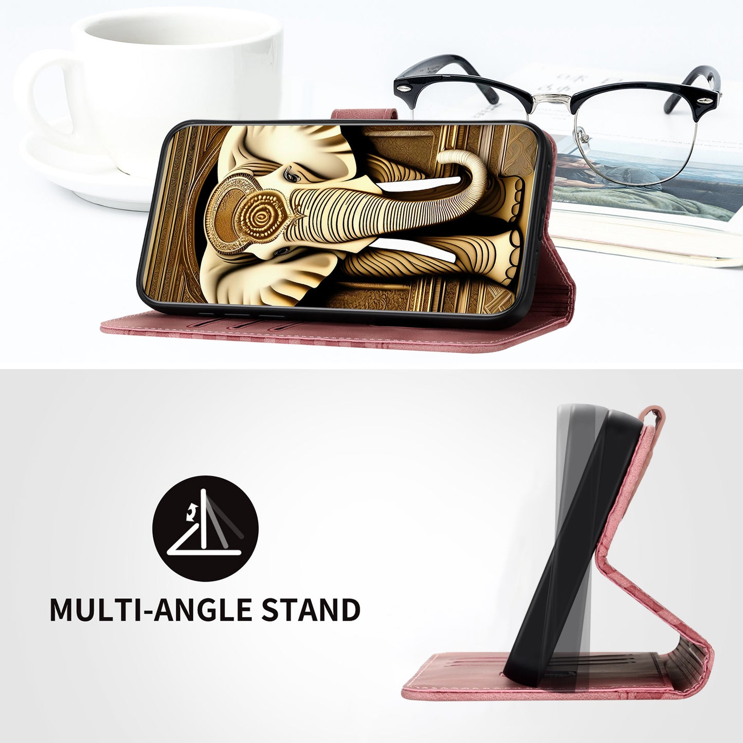 Leather iPhone Cases With Card Holder and Wrist Strap Pink-BC25073