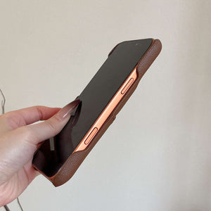 Classic Leather CC iPhone Case With Card Holder Brown For iPhone 17 Series-CYCC044