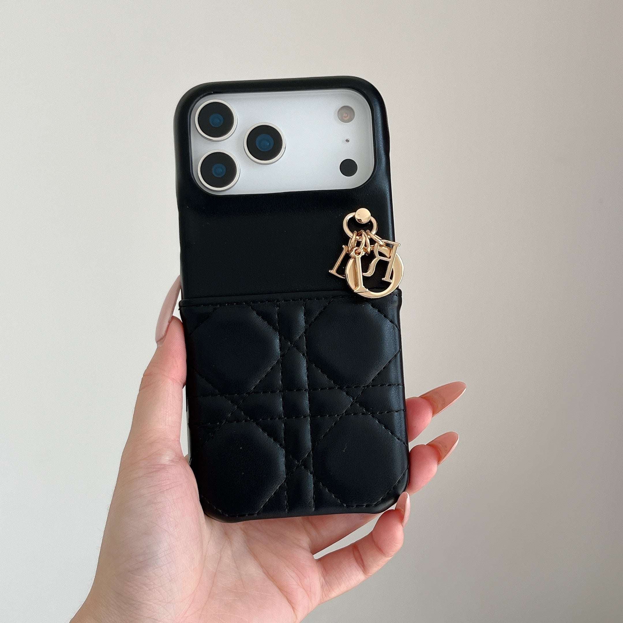 Elegant Leather CD iPhone Case With Card Holder Black For iPhone 17 Series-CYCD057