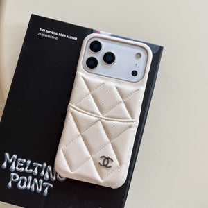 Luxury Leather CC iPhone Case With Card Holder White For iPhone 17 Series-CYCC056
