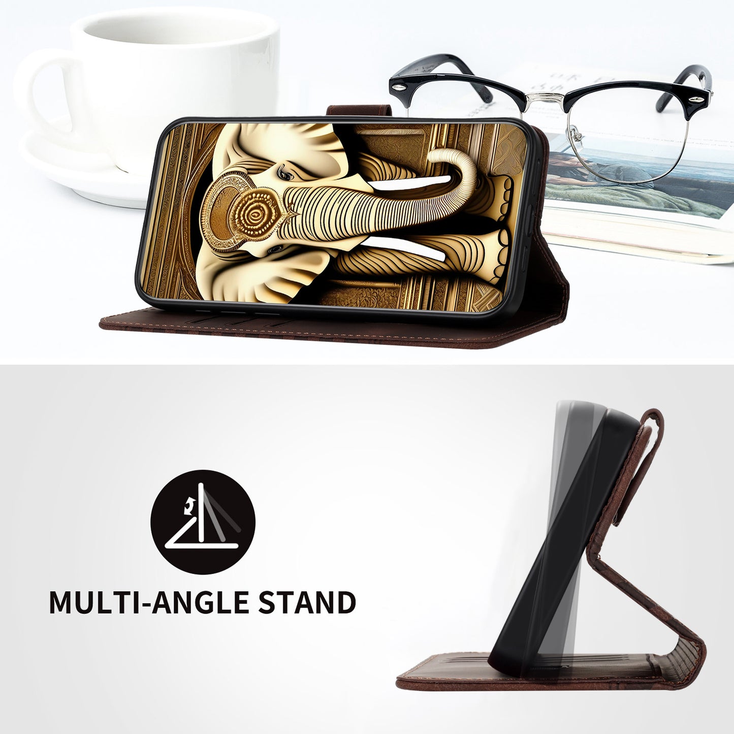 Leather iPhone Cases With Card Holder and Wrist Strap Brown -BC25078