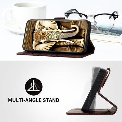 Leather iPhone Cases With Card Holder and Wrist Strap Brown -BC25078