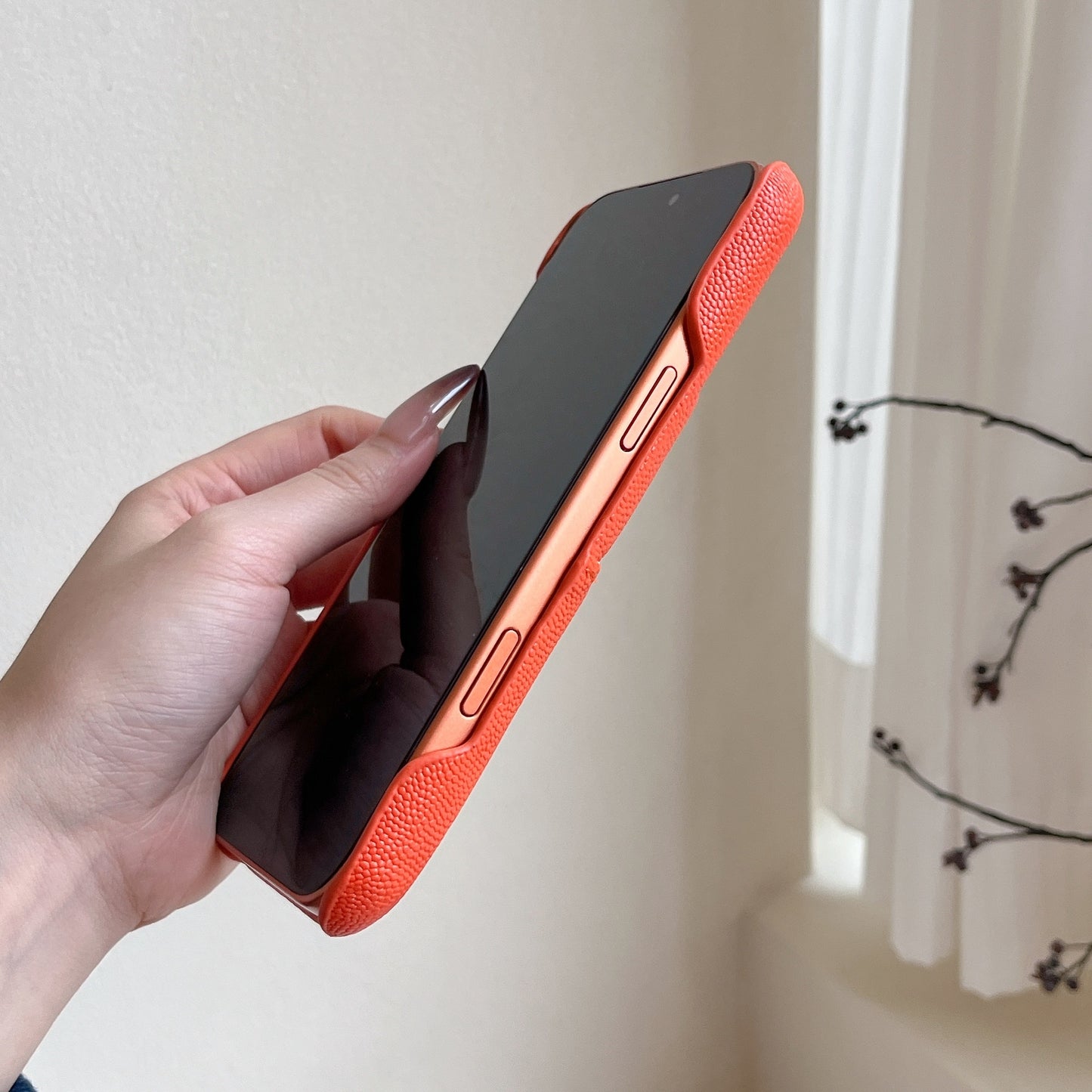 Leather iPhone Case with Card Holder Orange-BC25020