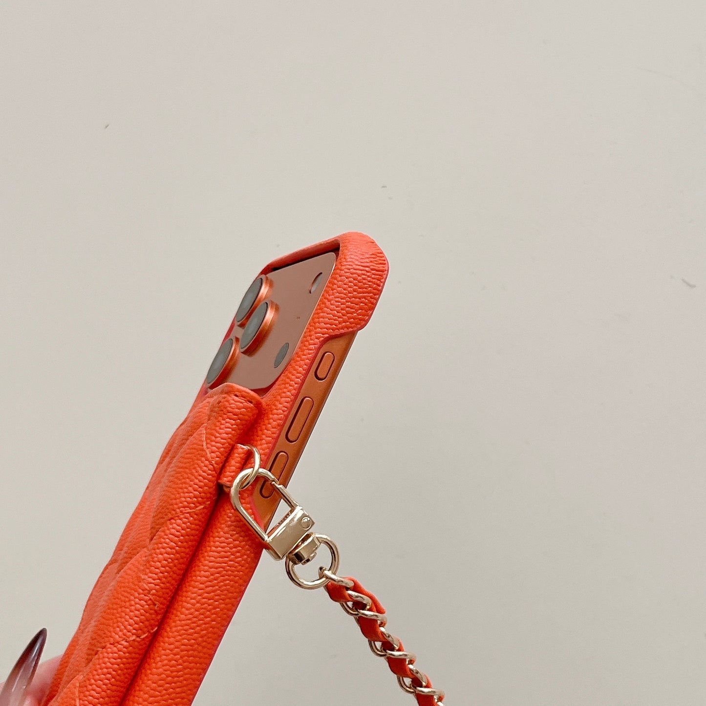 Leather iPhone Case With Wallet And Crossbody Strap Orange-BC25023