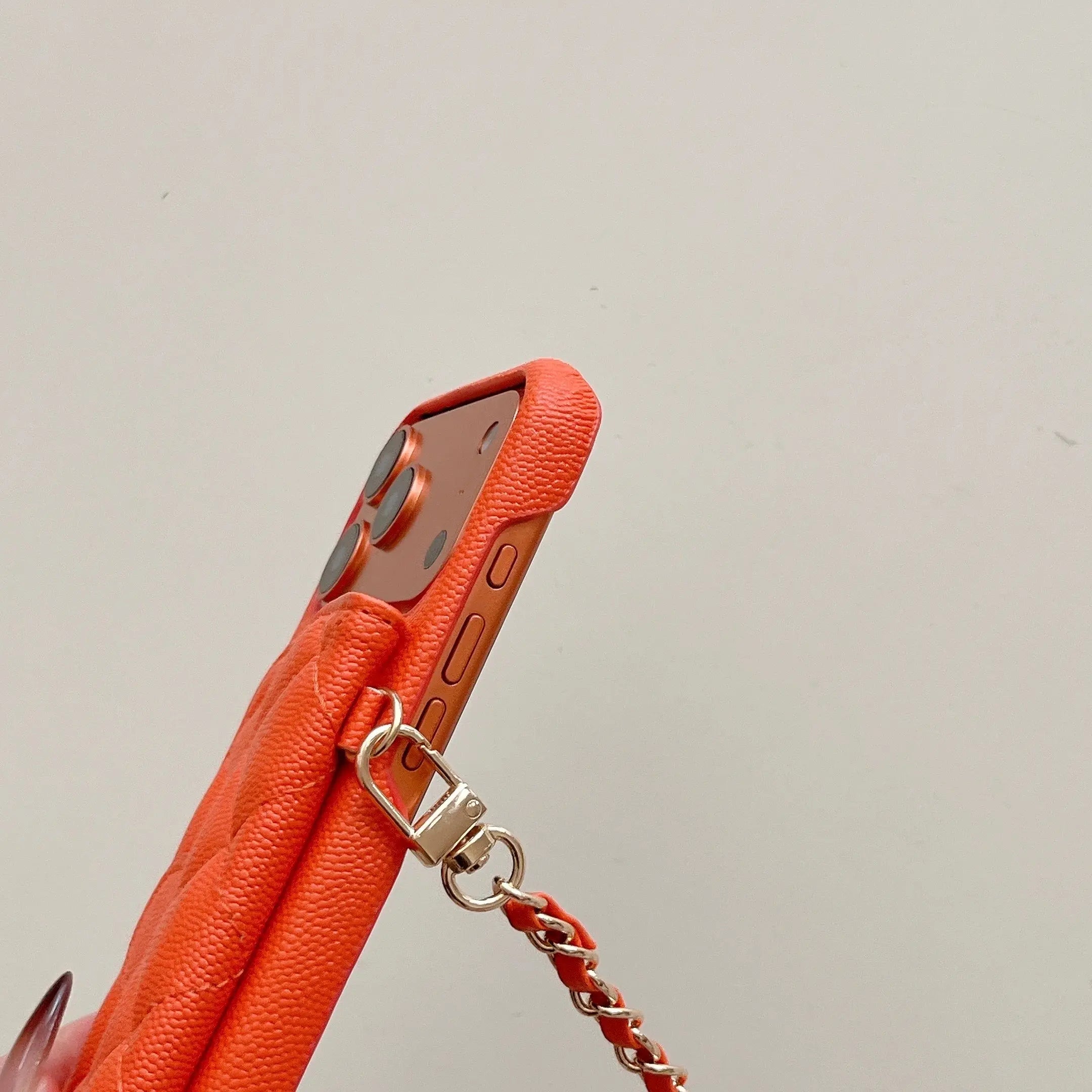 Leather iPhone Case With Wallet And Crossbody Strap Orange-BC25023 Burycase