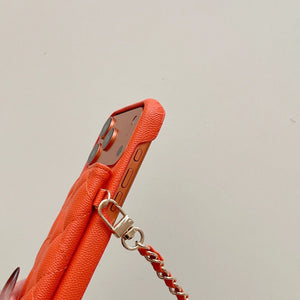 Leather iPhone Case With Wallet And Crossbody Strap Orange-BC25023 Burycase