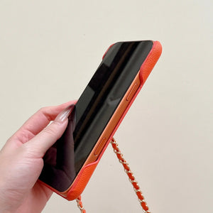 Leather iPhone Case With Wallet And Crossbody Strap Orange-BC25023 Burycase