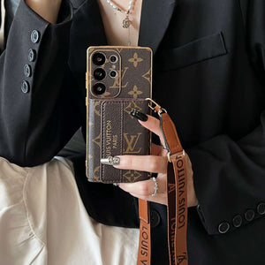 Leather Monogram Samsung Galaxy S Series Case With Wallet And Crossbody Strap-CYLV094