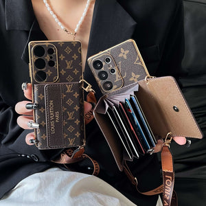 Leather Monogram Samsung Galaxy S Series Case With Wallet And Crossbody Strap-CYLV094