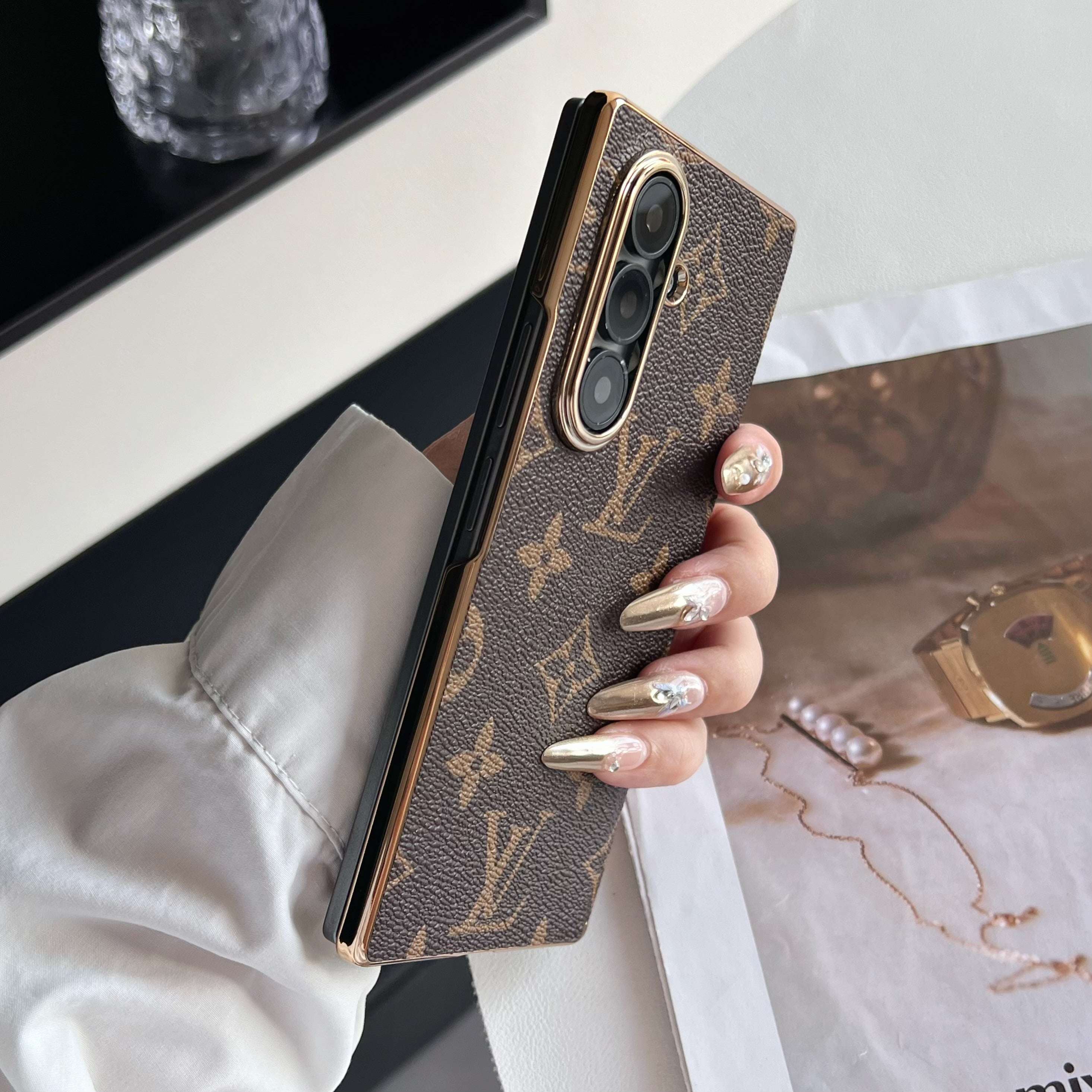 Luxury Leather Monogram Samsung Galaxy Z Fold Series Case Big Printing-CYLV089