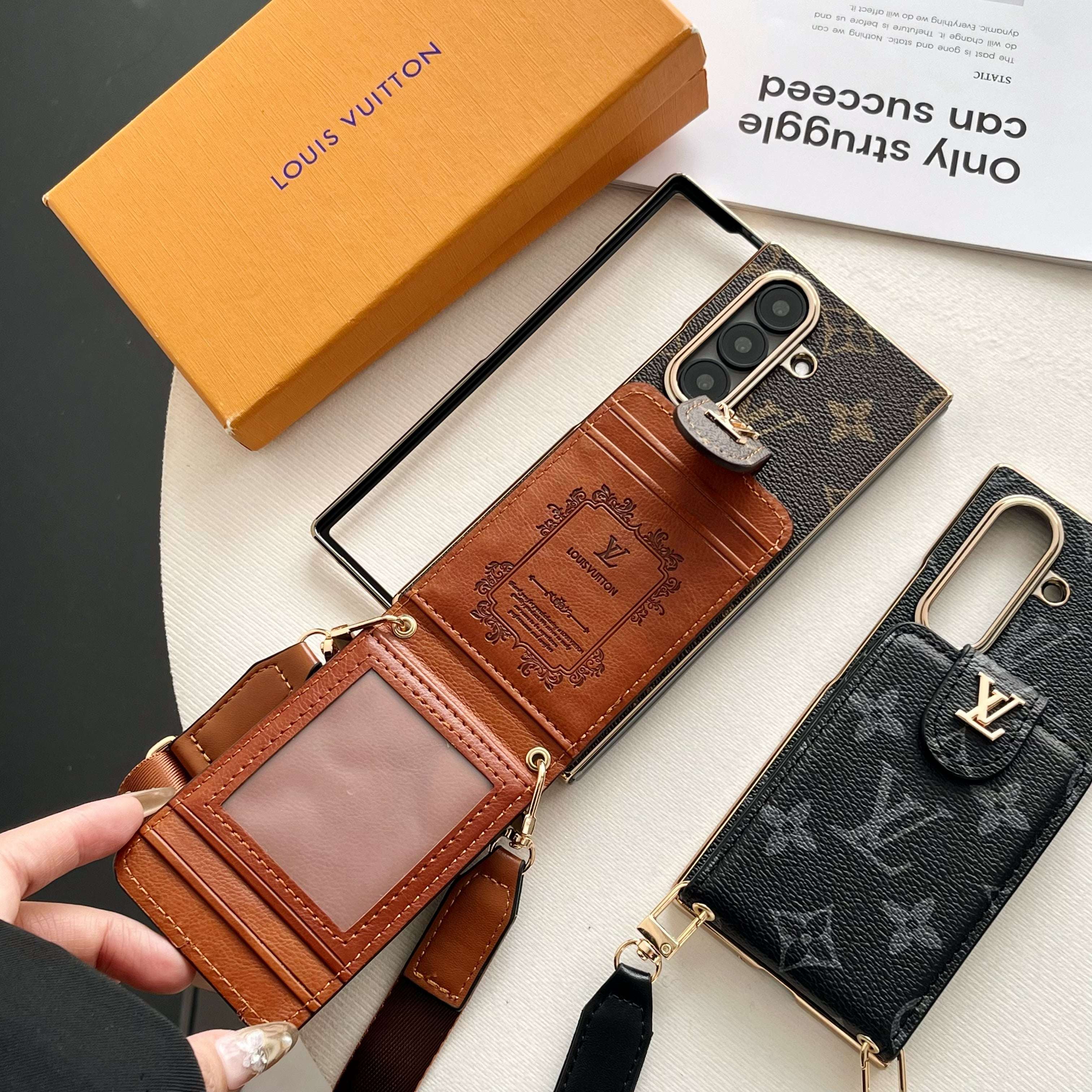 High-quality Monogram Samsung Galaxy Z Fold Series Case With Card Wallet And Strap-CYLV092