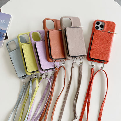 Classic Phone Case With Zip Wallet And Strap For iPhone Coffee-JDK241031