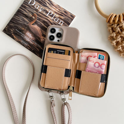 Classic Phone Case With Zip Wallet And Strap For iPhone Coffee-JDK241031